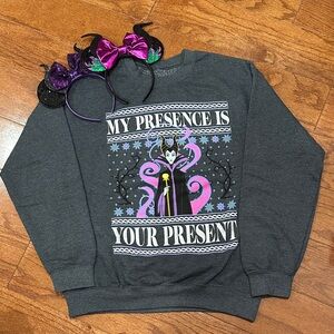 Disney Villains Maleficent Charcoal gray Christmas Sweatshirt and ears bundle